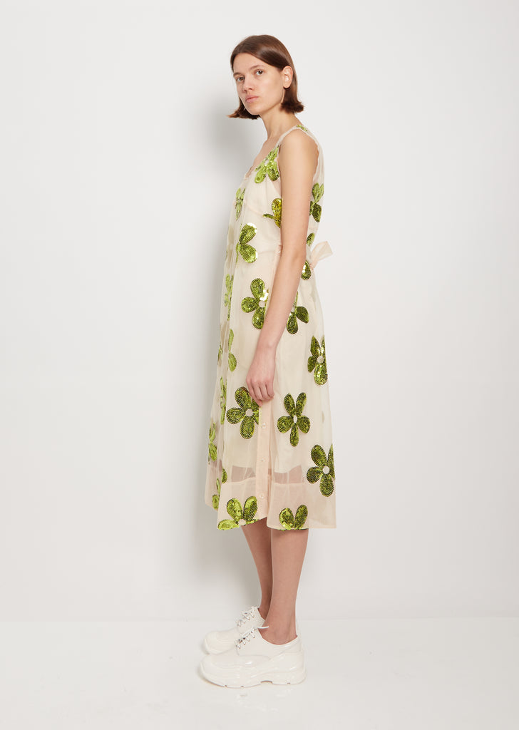 Sheer Top Slip Dress — Green/Nude