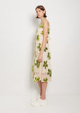 Sheer Top Slip Dress — Green/Nude