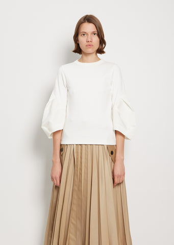 Nylon Twill Mix Cotton Jersey Pullover — White