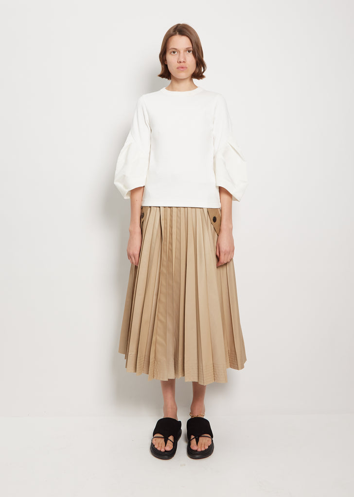 Nylon Twill Mix Cotton Jersey Pullover — White