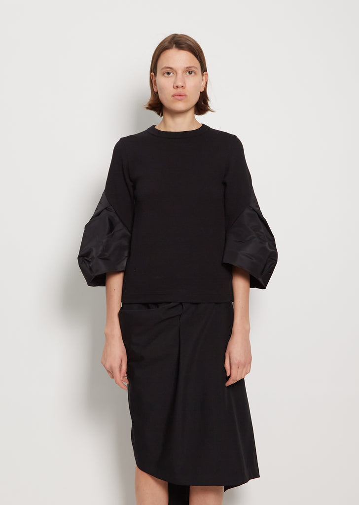 Nylon Twill Mix Cotton Jersey Pullover — Black