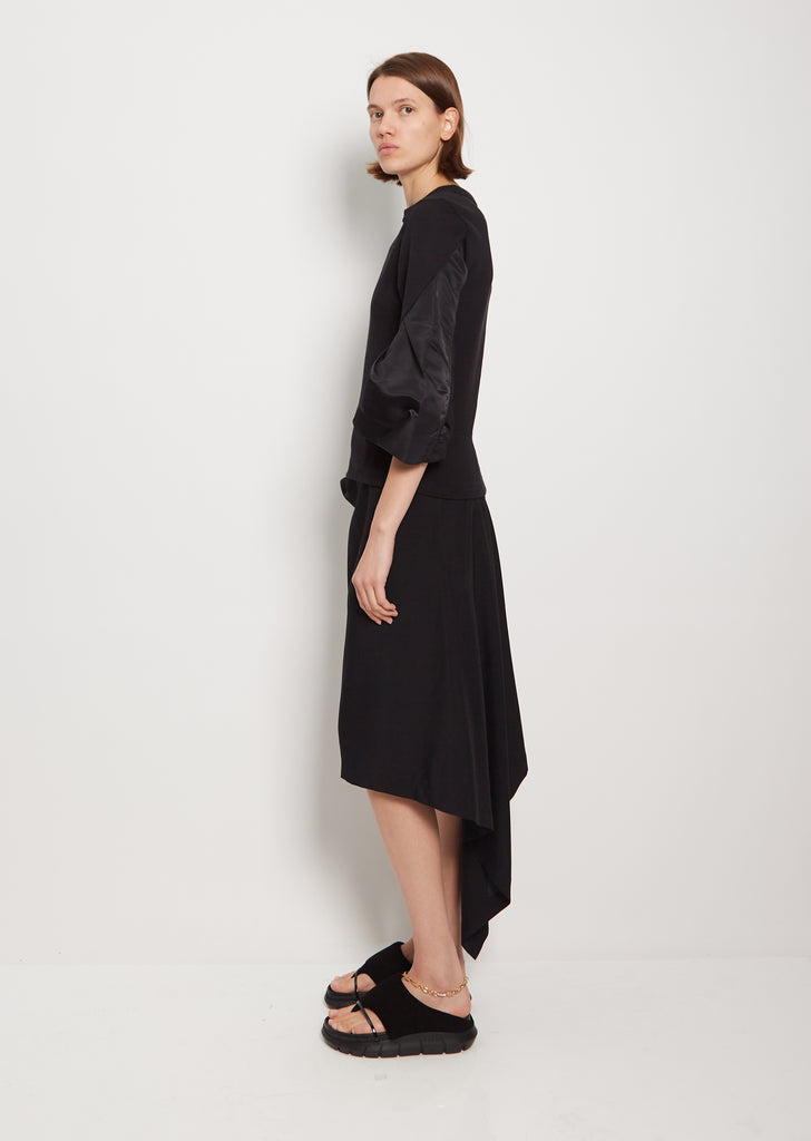 Nylon Twill Mix Cotton Jersey Pullover — Black