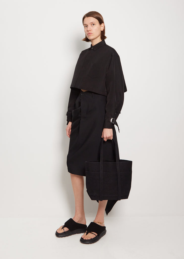 Small Washed Canvas 6-Pockets Tote — Black