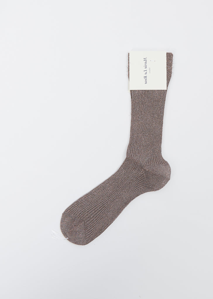 Metallic Mid-Calf Socks — Light Brown