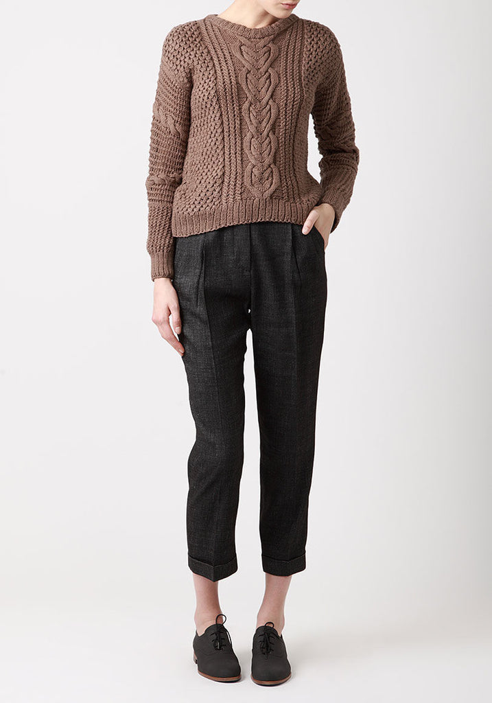 Cable Sweater w/ Flower Pin