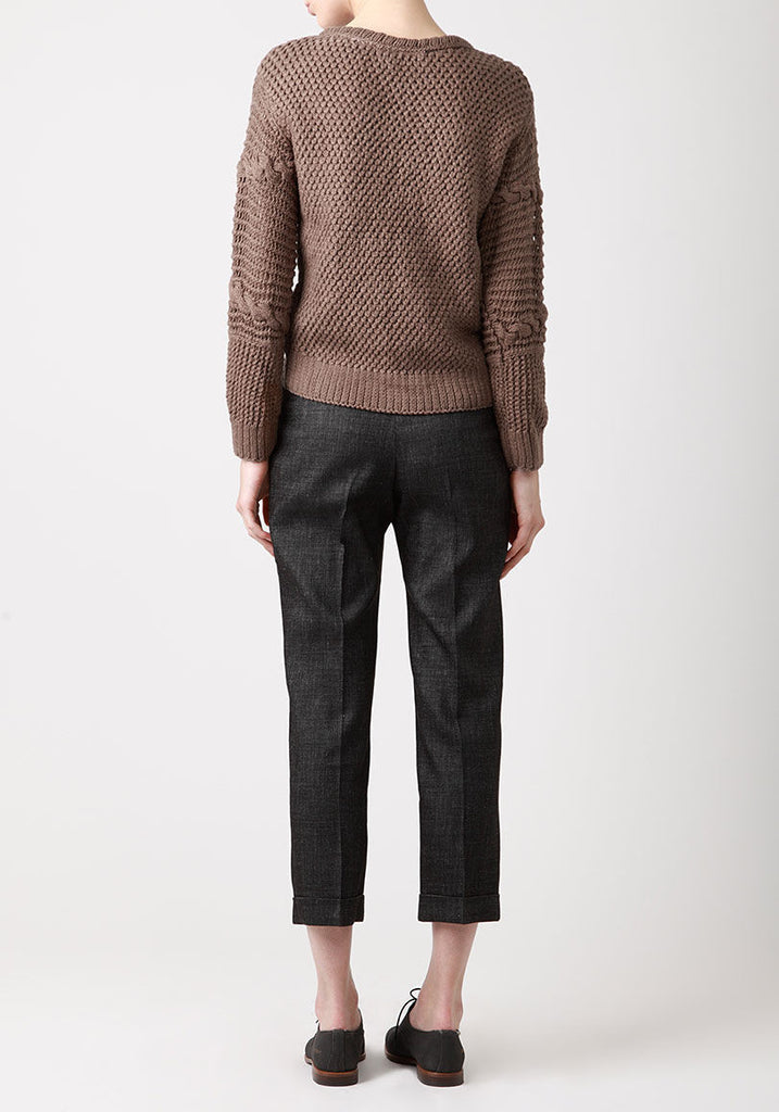 Cable Sweater w/ Flower Pin