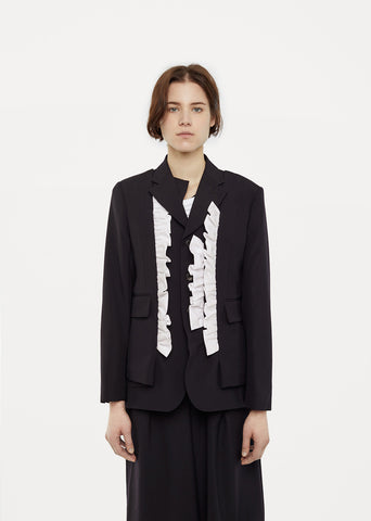 Tropical Wool Contrast Ruffle Blazer