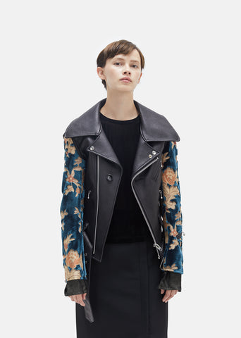 Synthetic Leather Pile Jacquard Moto Jacket