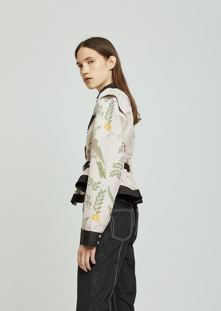 Bird Brocade Detachable Sleeve Jacket