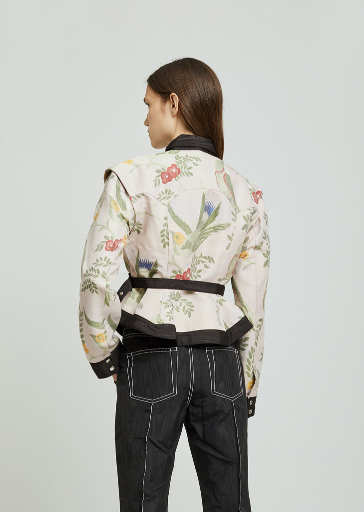 Bird Brocade Detachable Sleeve Jacket