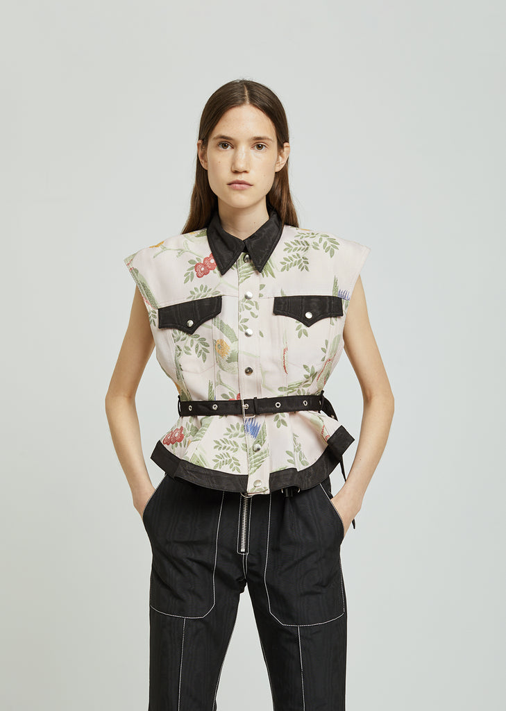 Bird Brocade Detachable Sleeve Jacket