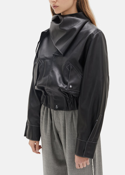 Handkerchief Necktie Leather Bomber Jacket by Vejas- La Garçonne