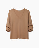 Gathered Sleeve V-Neck