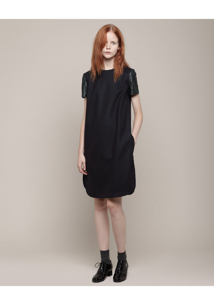 Wool Shift w/ Leather Sleeves