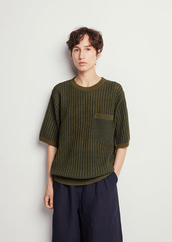 Stripe Ridge Short Sleeve Sweater
