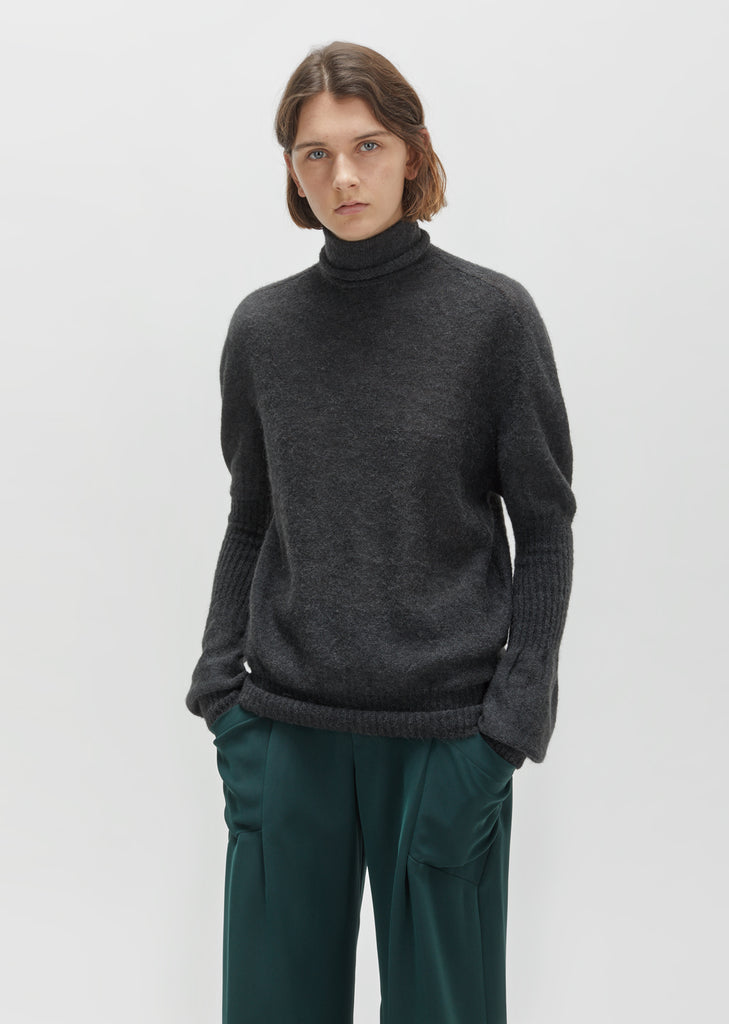 Mohair Blend High Neck Puff Sleeve Sweater