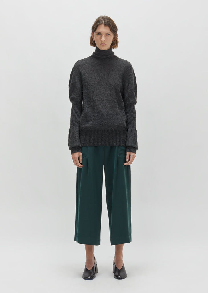 Mohair Blend High Neck Puff Sleeve Sweater