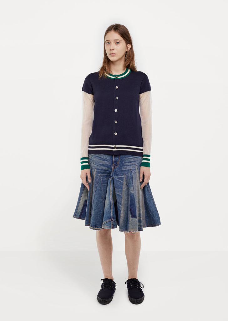 Mesh Sleeve Wool Cardigan