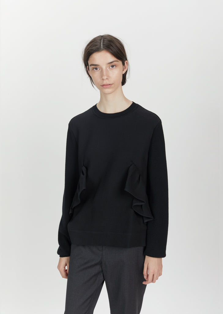 Wool Ruffled Crewneck Sweater