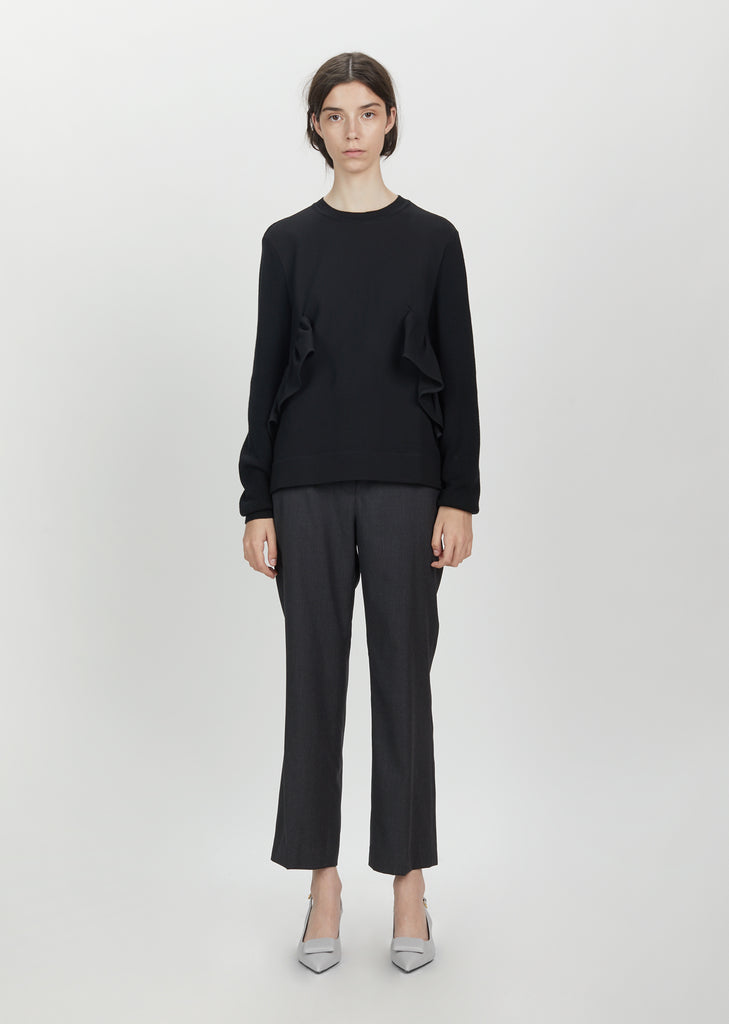 Wool Ruffled Crewneck Sweater