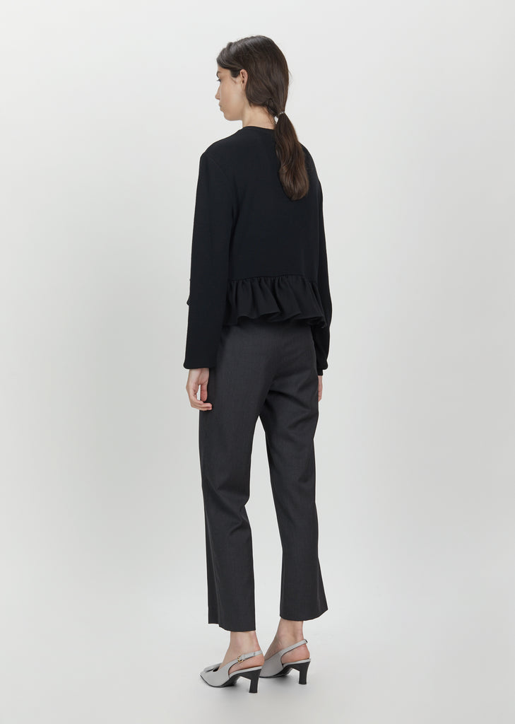 Wool Ruffled Crewneck Sweater