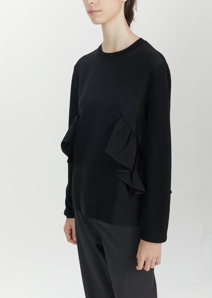 Wool Ruffled Crewneck Sweater