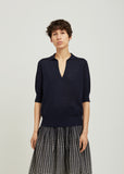 Pique Open Collar Silk Sweater