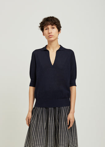 Pique Open Collar Silk Sweater