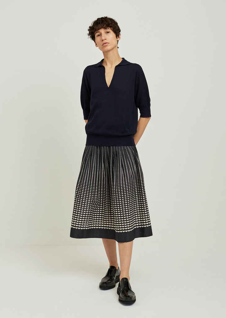 Pique Open Collar Silk Sweater
