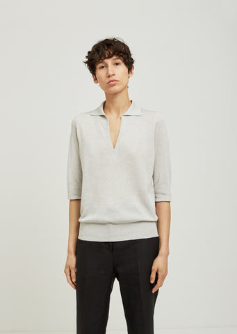 Pique Open Collar Silk Sweater