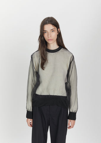 Sheer Overlay Low Gauge Knit Sweater