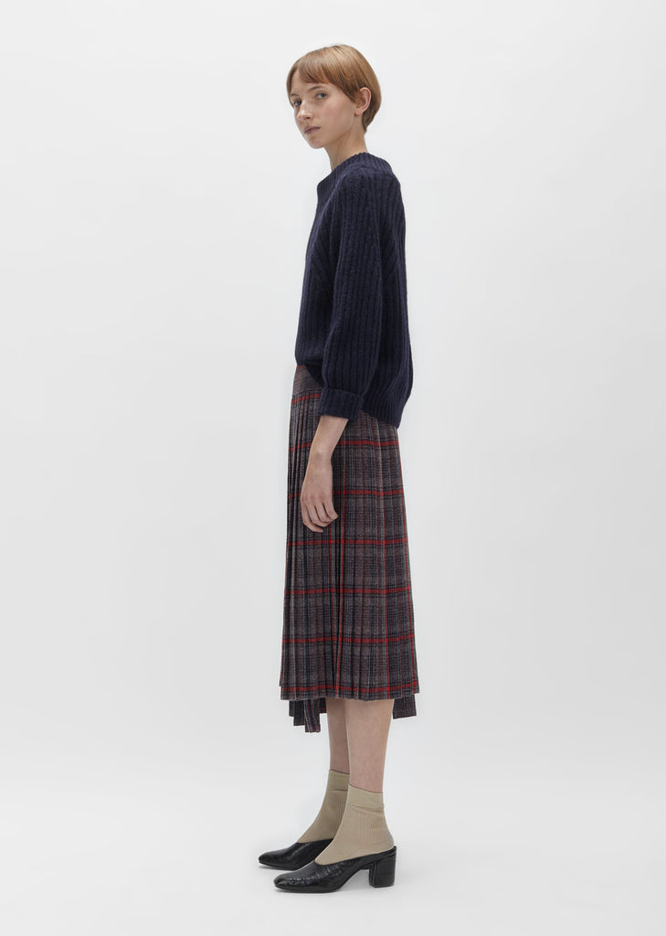 Glen Check Pleated Wrap Skirt
