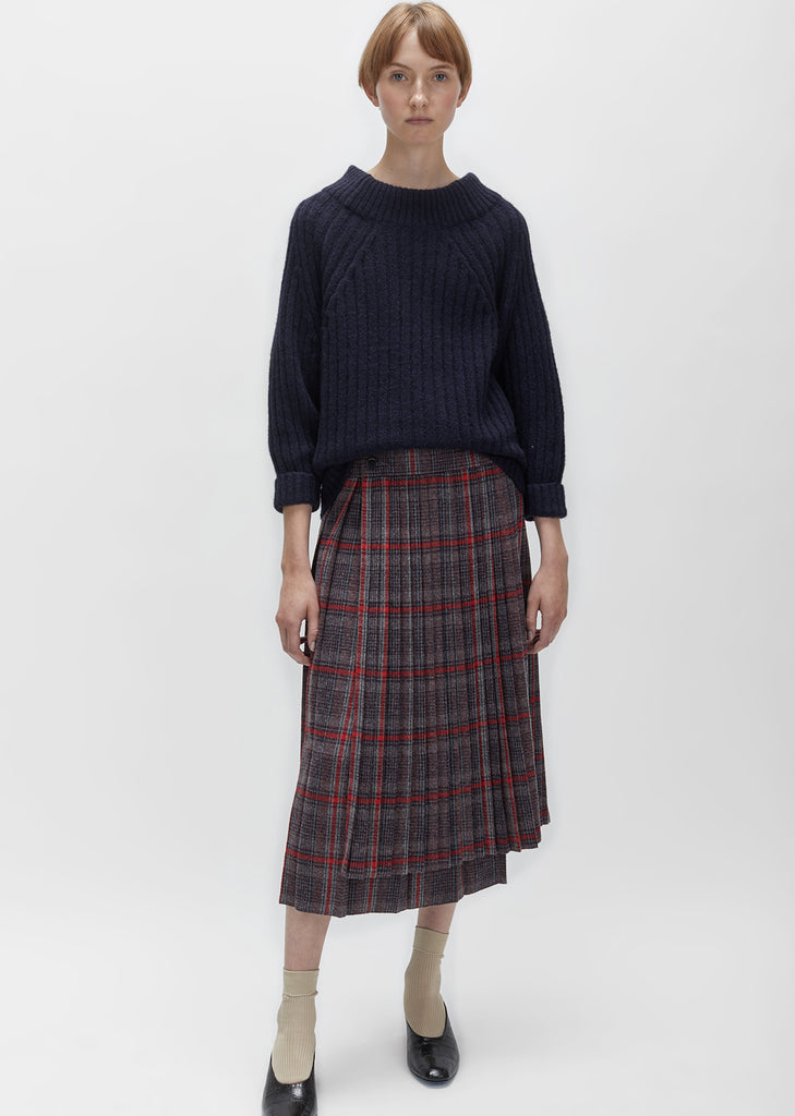 Glen Check Pleated Wrap Skirt
