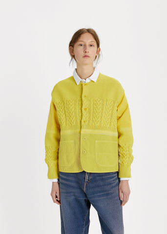 Multitextured Cable-Knit Cardigan
