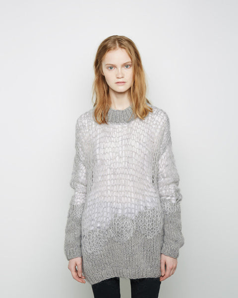 Web Knit Wool Mohair Sweater - Small / Light Grey
