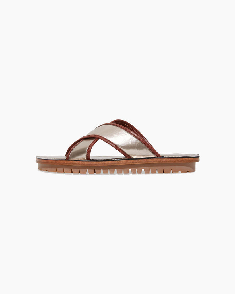 Metallic Criss-Cross Strap Sandal