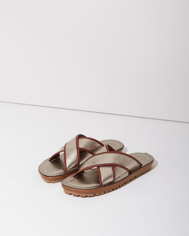 Metallic Criss-Cross Strap Sandal