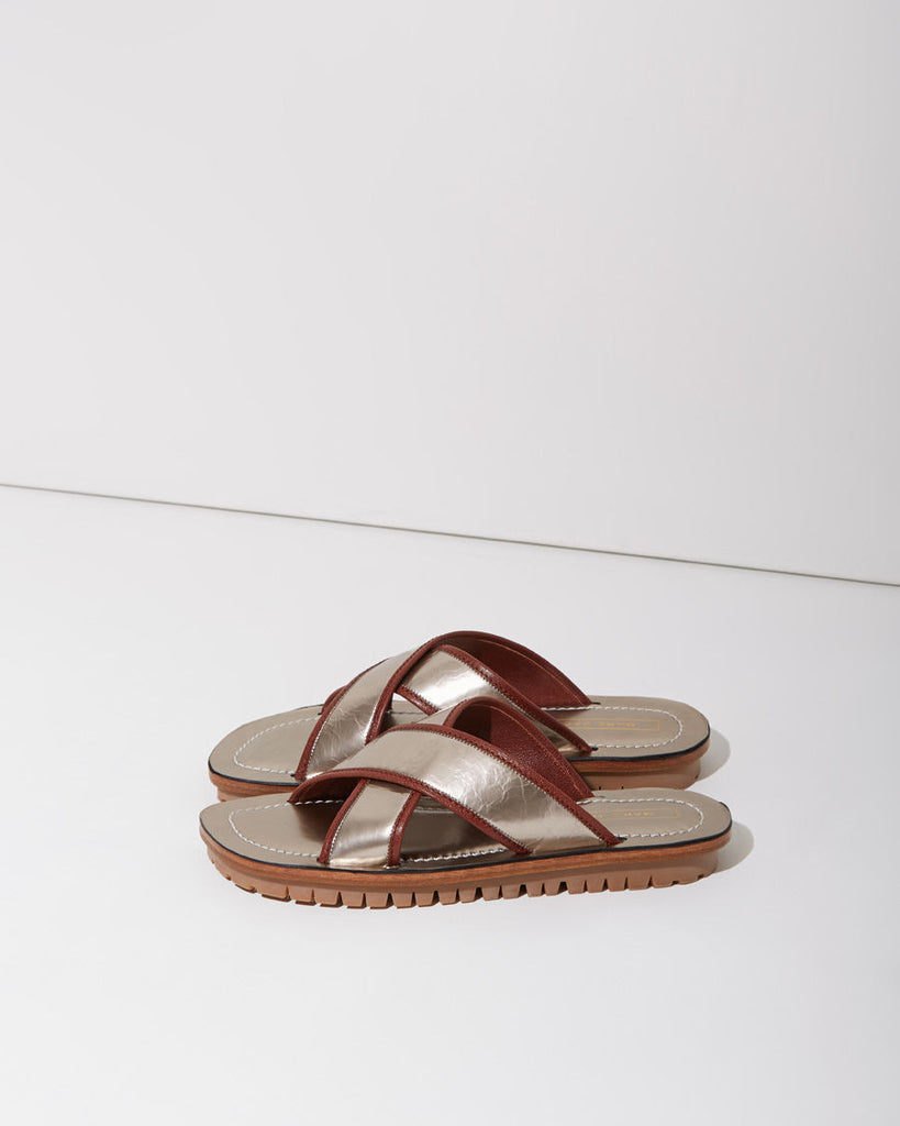 Metallic Criss-Cross Strap Sandal