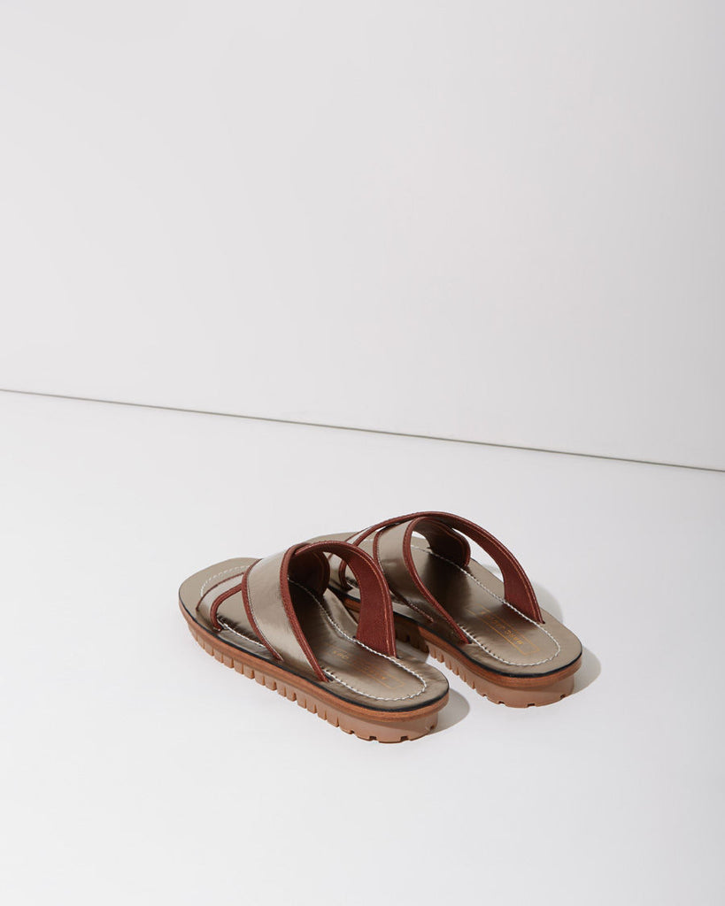 Metallic Criss-Cross Strap Sandal