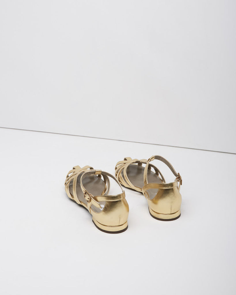 Metallic Woven T-Strap Sandal