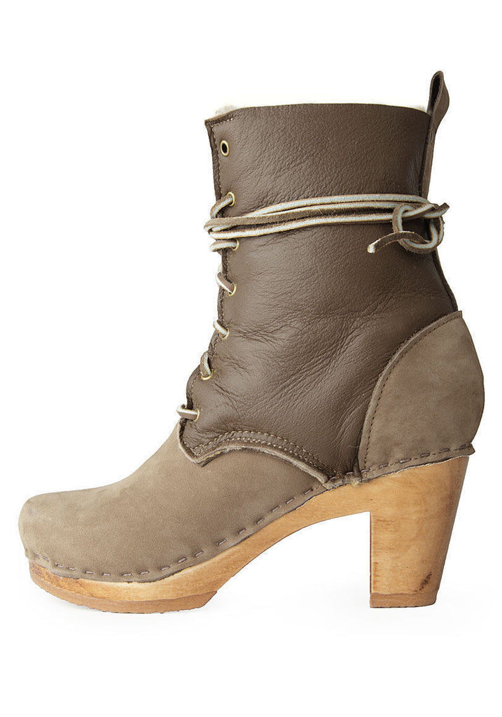 Lace-Up High Heel Boot with Shearling