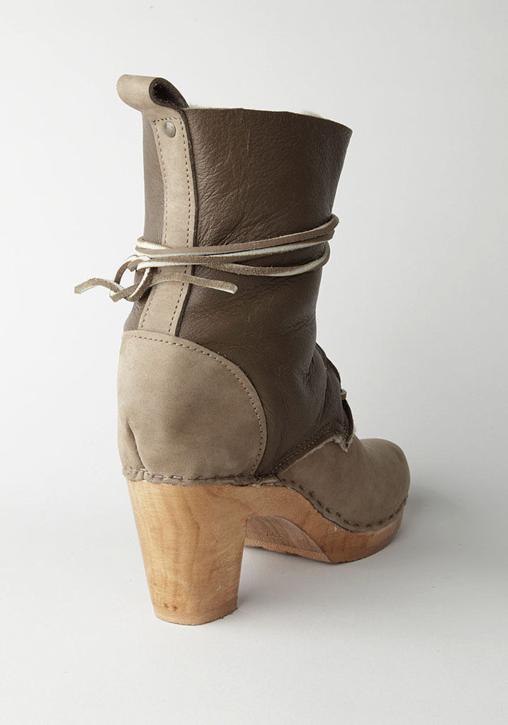 Lace-Up High Heel Boot with Shearling