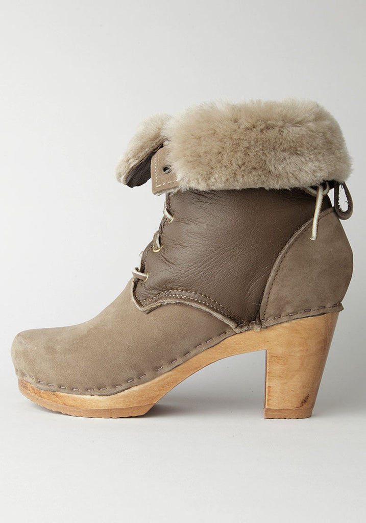 Lace-Up High Heel Boot with Shearling