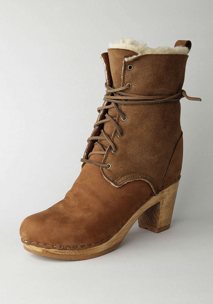 Lace-Up High Heel Boot with Shearling