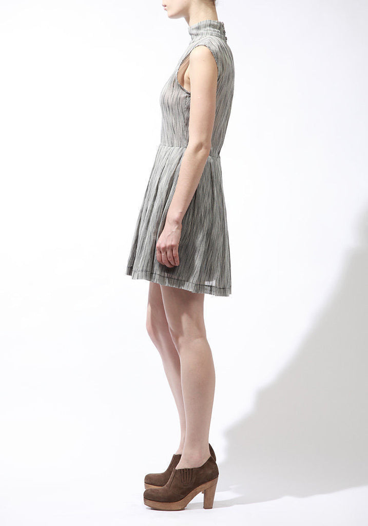 High Collar Pleated Dress