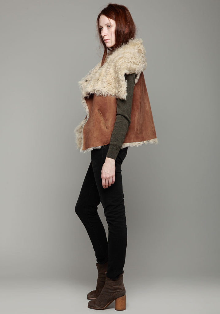 High Collar Shearling Vest
