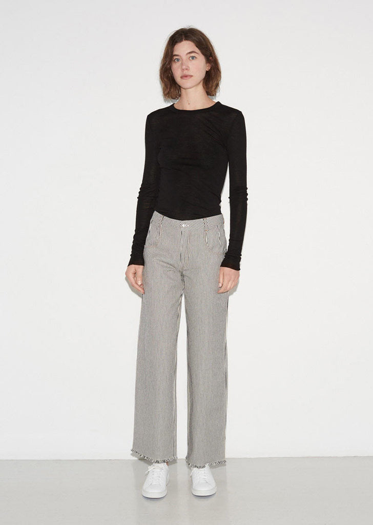 Frayed Striped Cotton Pants