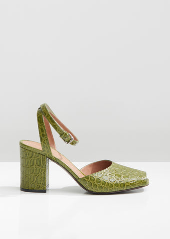 Croc Print Calfskin Pumps