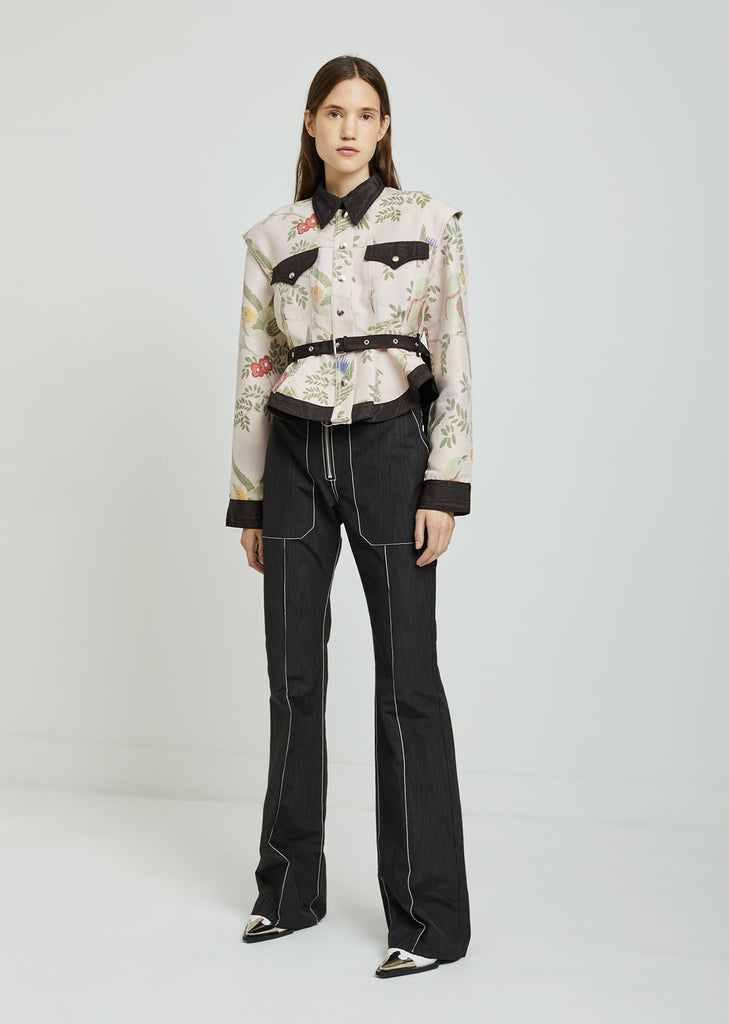 Bird Brocade Detachable Sleeve Jacket