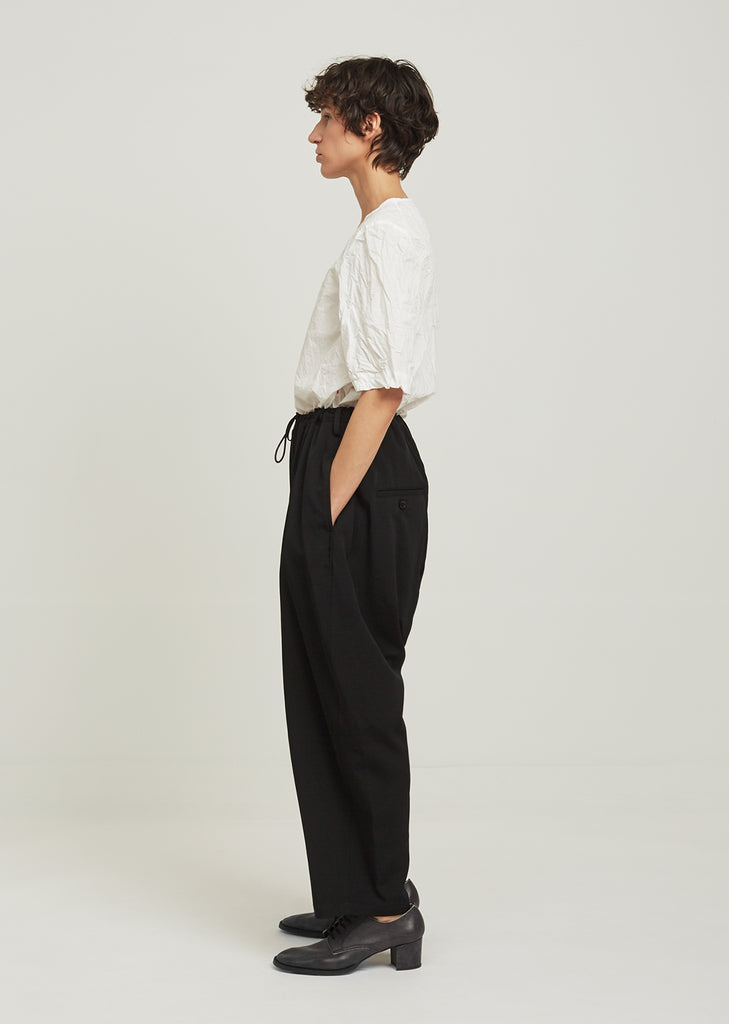 Gabardine West Gathered Waist Wool Pant